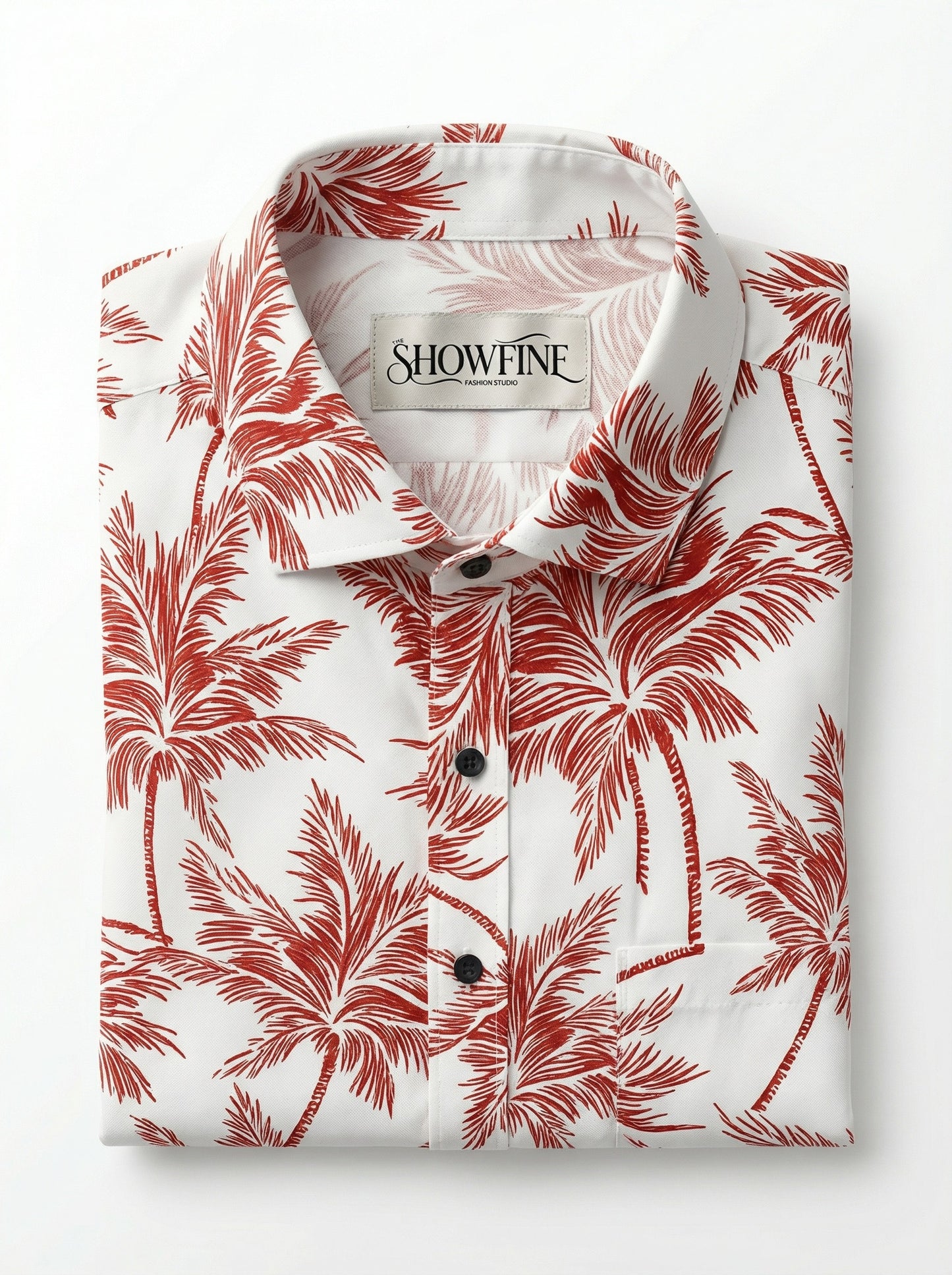 Men's Slim Fit Terracotta Palm Print Linen Blend Shirt