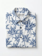 Men's Slim Fit Navy Palm Tree Print White Resort Shirt