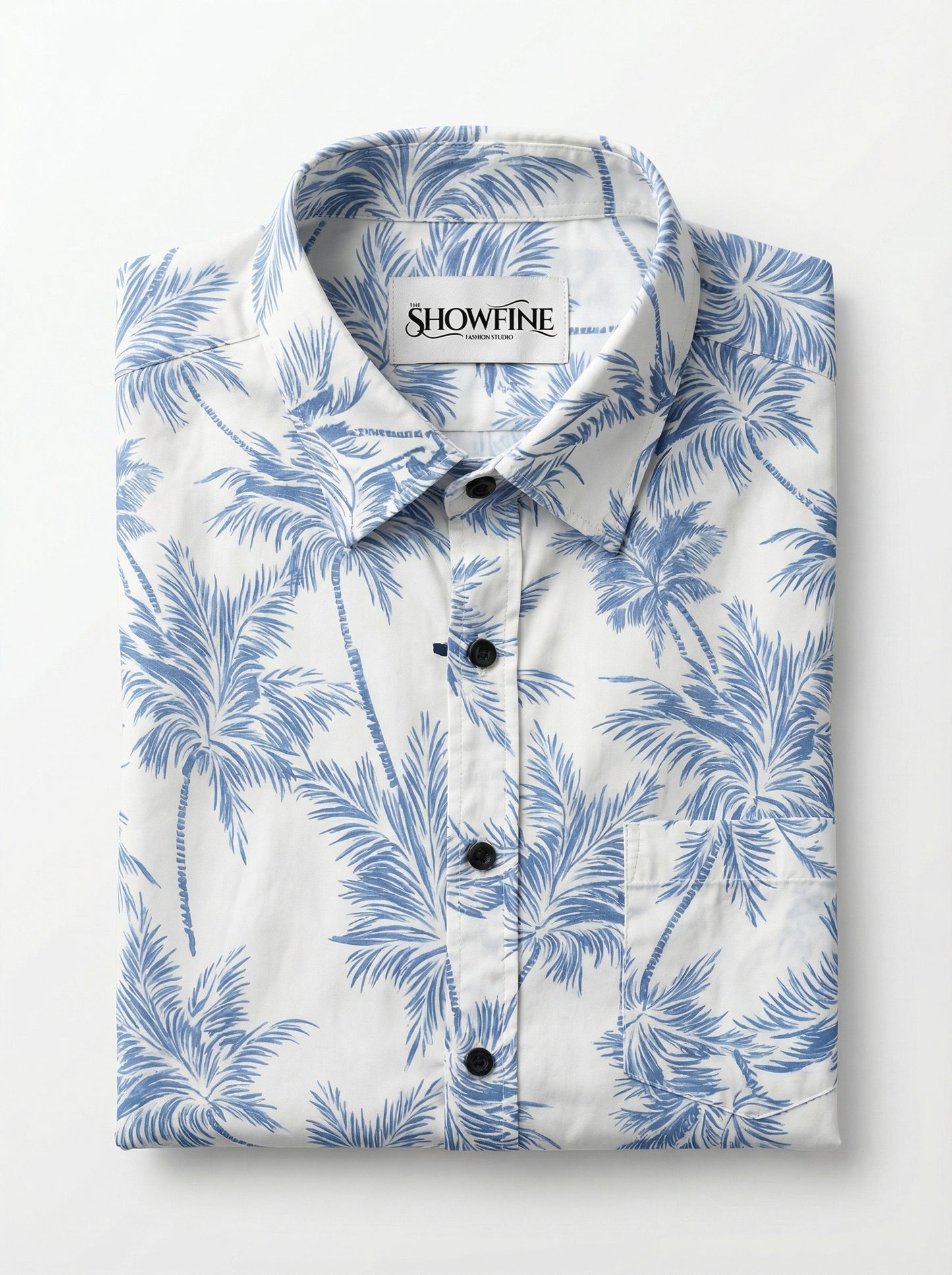 Men's THE SHOWFINE Blue Palm Print Slim-Fit Button-Down Shirt