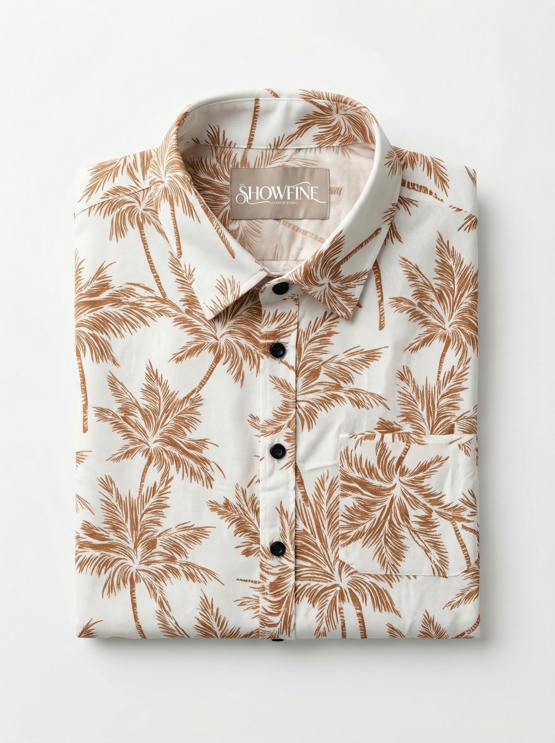 Men's Premium Linen-Blend Palm Print Long Sleeve Shirt