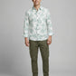 Premium Cotton Slim-Fit Palm Print Resort Shirt - Green/White