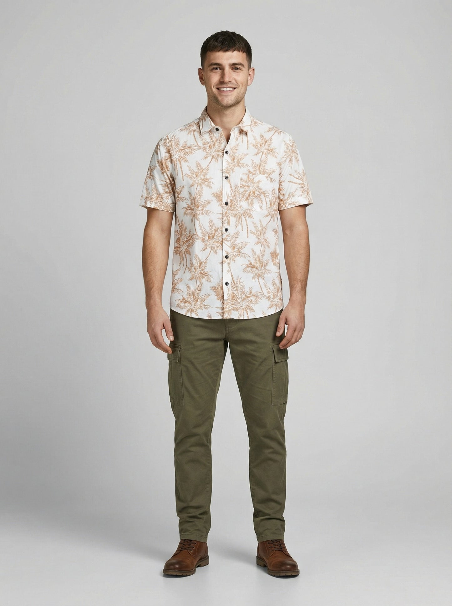 Men's Premium Linen-Blend Palm Print Long Sleeve Shirt