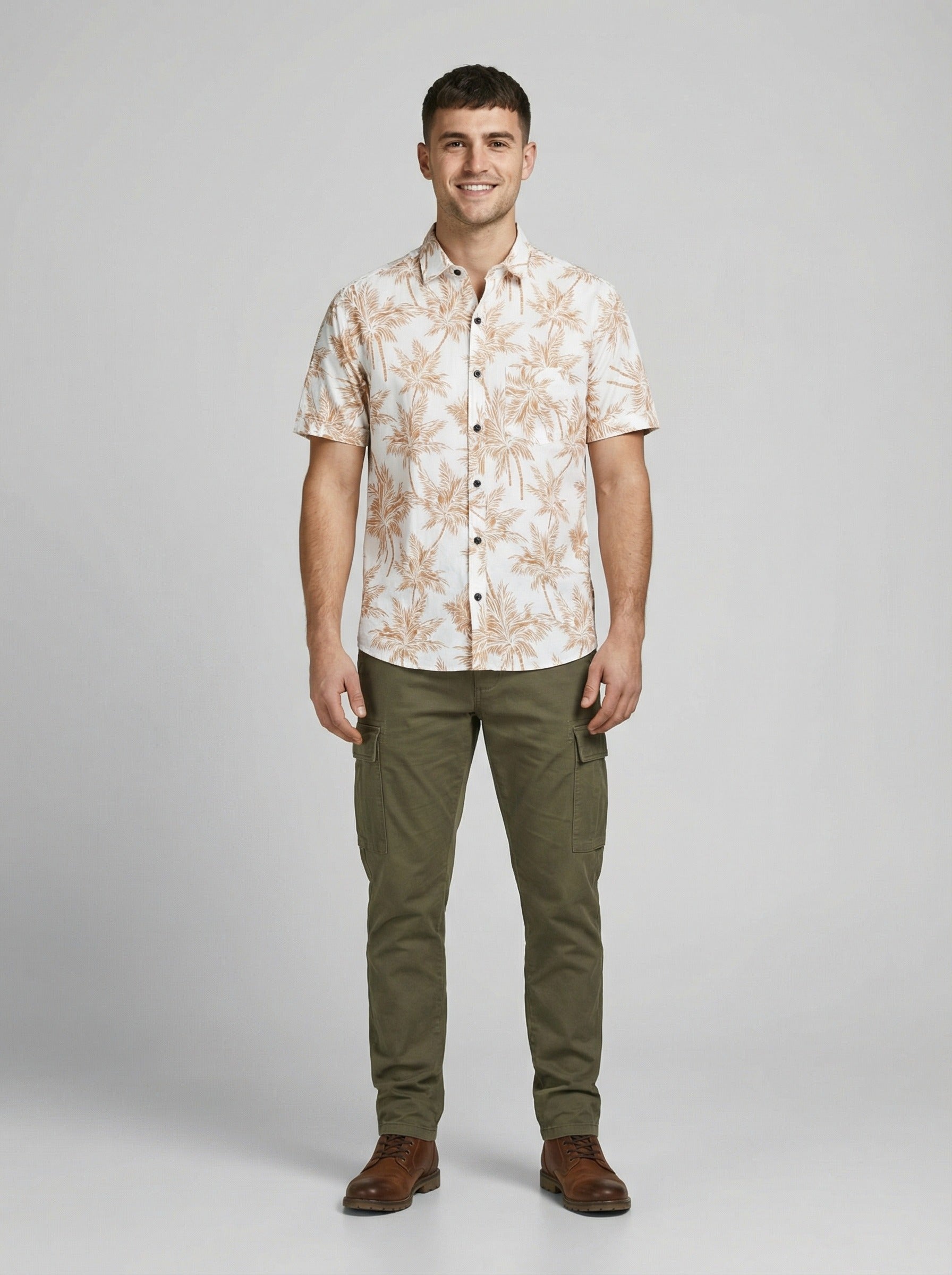 Men's Premium Linen-Blend Palm Print Long Sleeve Shirt