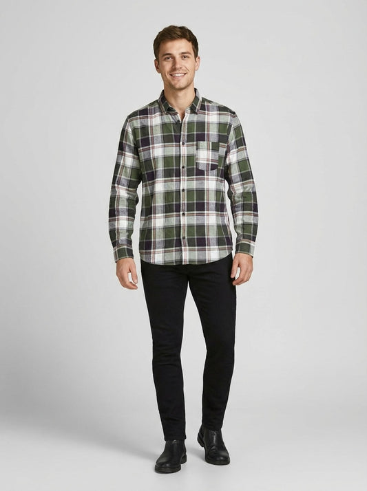 Men's Premium Green Plaid Cotton Flannel Shirt - Tailored Fit