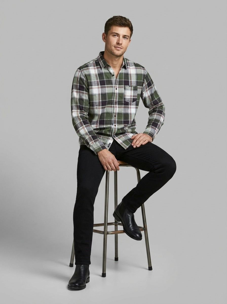 Men's Premium Green Plaid Cotton Flannel Shirt - Tailored Fit