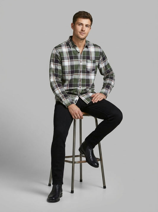 Men's Premium Green Plaid Cotton Flannel Shirt - Tailored Fit