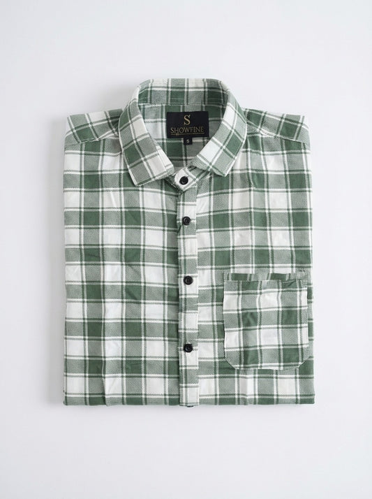 Men's Premium Green & White Plaid Cotton Button-Down Shirt