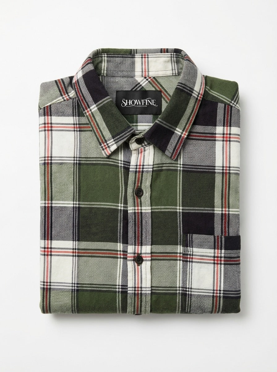 Men's Premium Green Plaid Cotton Flannel Shirt - Tailored Fit