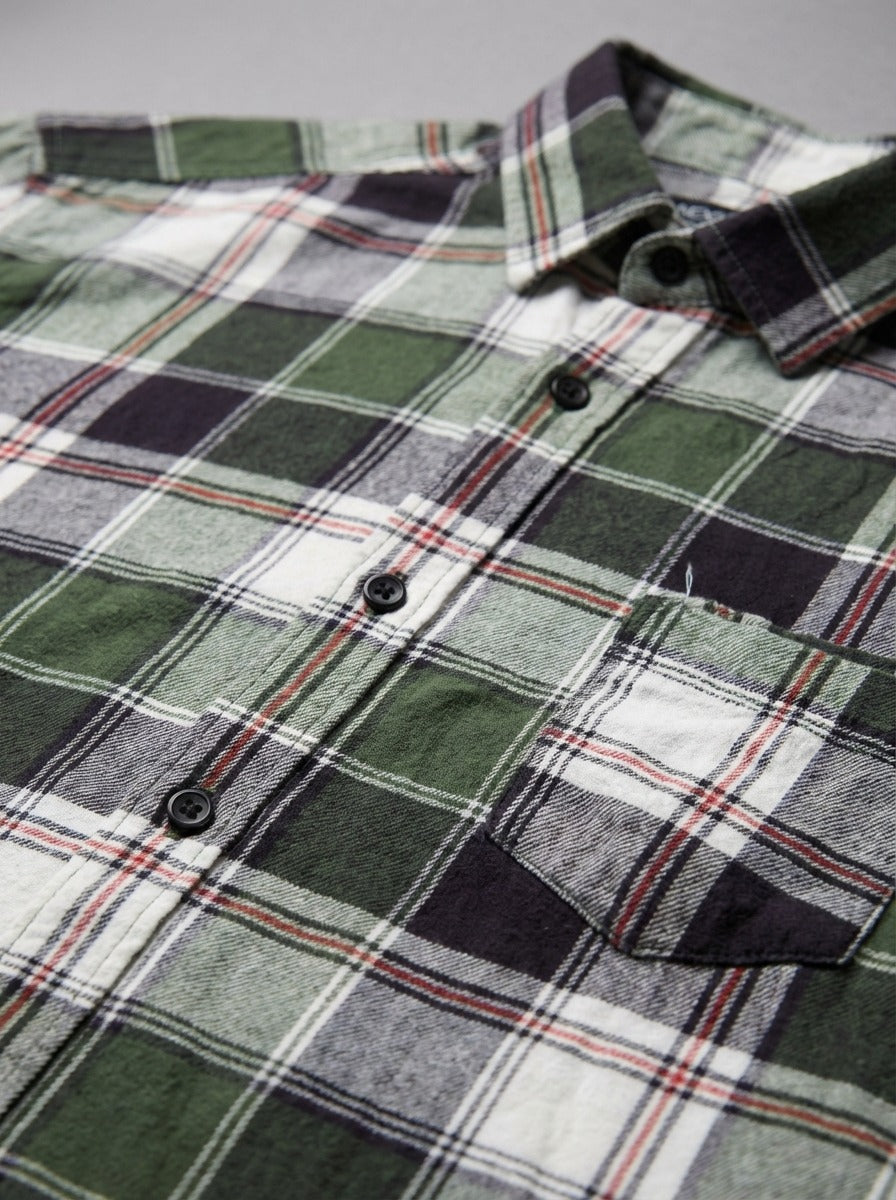 Men's Premium Green Plaid Cotton Flannel Shirt - Tailored Fit