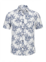 Men's Slim Fit Navy Palm Tree Print White Resort Shirt