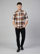 TheShowfine Slim Fit Brown Plaid Cotton Button-Down Shirt