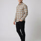 Men's Classic Tan and Black Plaid Button-Down Shirt - Long Sleeve Casual Top