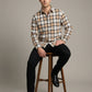 Men's Classic Tan and Black Plaid Button-Down Shirt - Long Sleeve Casual Top