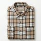 Men's Classic Tan and Black Plaid Button-Down Shirt - Long Sleeve Casual Top