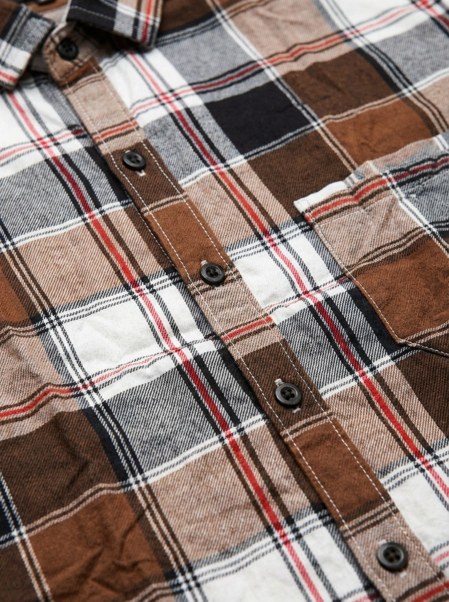 TheShowfine Slim Fit Brown Plaid Cotton Button-Down Shirt