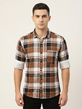 TheShowfine Slim Fit Brown Plaid Cotton Button-Down Shirt