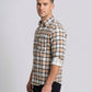 Men's Classic Tan and Black Plaid Button-Down Shirt - Long Sleeve Casual Top