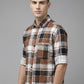 TheShowfine Slim Fit Brown Plaid Cotton Button-Down Shirt