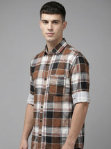 TheShowfine Slim Fit Brown Plaid Cotton Button-Down Shirt