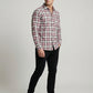 Classic Mauve and Black Plaid Men's Flannel Button-Down Shirt