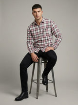 Classic Mauve and Black Plaid Men's Flannel Button-Down Shirt
