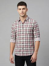 Classic Mauve and Black Plaid Men's Flannel Button-Down Shirt