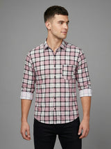 Classic Mauve and Black Plaid Men's Flannel Button-Down Shirt
