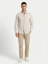 Men's Relaxed Fit Striped Linen-Blend Shirt in Sand