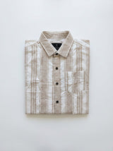Men's Relaxed Fit Striped Linen-Blend Shirt in Sand