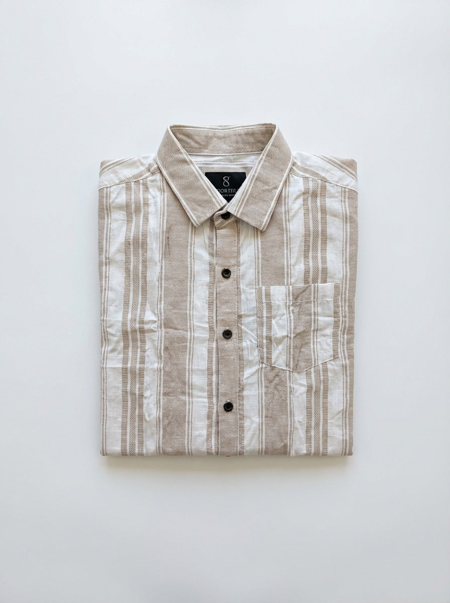 Men's Relaxed Fit Striped Linen-Blend Shirt in Sand