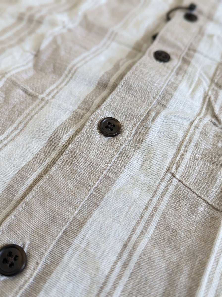 Men's Relaxed Fit Striped Linen-Blend Shirt in Sand