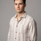 Men's Relaxed Fit Striped Linen-Blend Shirt in Sand