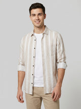 Men's Relaxed Fit Striped Linen-Blend Shirt in Sand