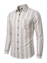 Men's Relaxed Fit Striped Linen-Blend Shirt in Sand