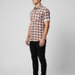 Men's Premium Brown & White Plaid Cotton Shirt - Tailored Fit