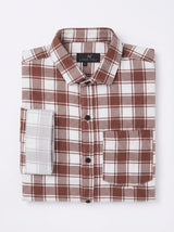 Men's Premium Brown & White Plaid Cotton Shirt - Tailored Fit
