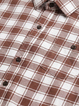 Men's Premium Brown & White Plaid Cotton Shirt - Tailored Fit