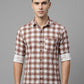 Men's Premium Brown & White Plaid Cotton Shirt - Tailored Fit