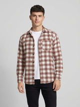 Men's Premium Brown & White Plaid Cotton Shirt - Tailored Fit