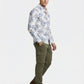 Men's Slim Fit Navy Palm Tree Print White Resort Shirt