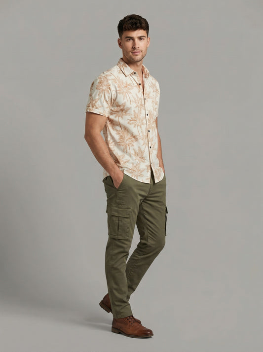 Men's Premium Linen-Blend Palm Print Long Sleeve Shirt