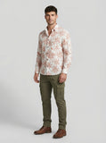 Men's Slim Fit Terracotta Palm Print Linen Blend Shirt