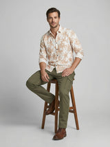 Men's Premium Linen-Blend Palm Print Long Sleeve Shirt