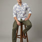 Men's Slim Fit Navy Palm Tree Print White Resort Shirt