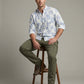 Men's THE SHOWFINE Blue Palm Print Slim-Fit Button-Down Shirt
