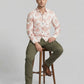 Men's Slim Fit Terracotta Palm Print Linen Blend Shirt