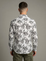Monochrome Palm Print Viscose Resort Shirt - Long Sleeve Slim Fit