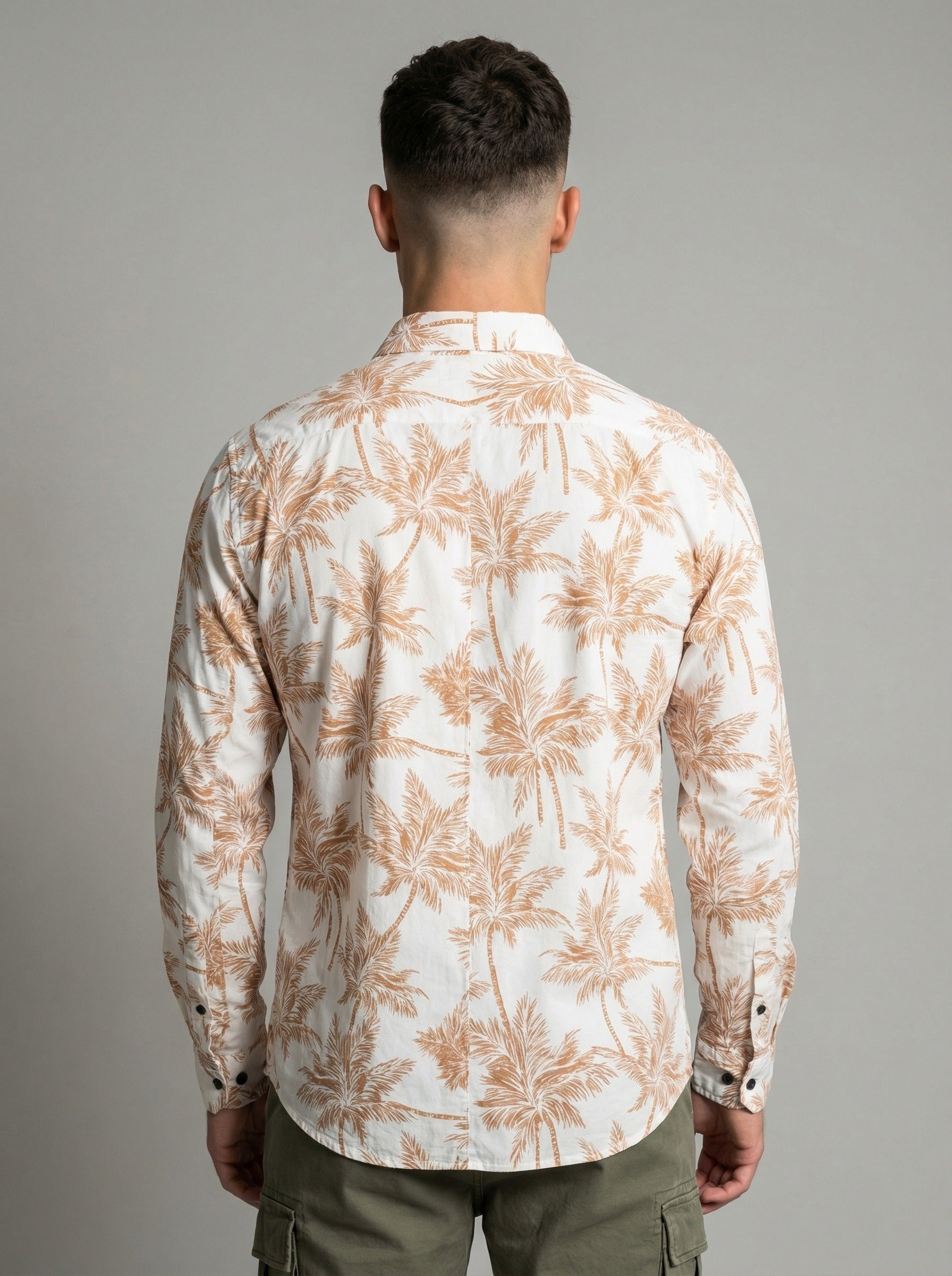 Men's Premium Linen-Blend Palm Print Long Sleeve Shirt