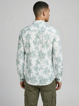 Premium Cotton Slim-Fit Palm Print Resort Shirt - Green/White