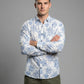 Men's THE SHOWFINE Blue Palm Print Slim-Fit Button-Down Shirt